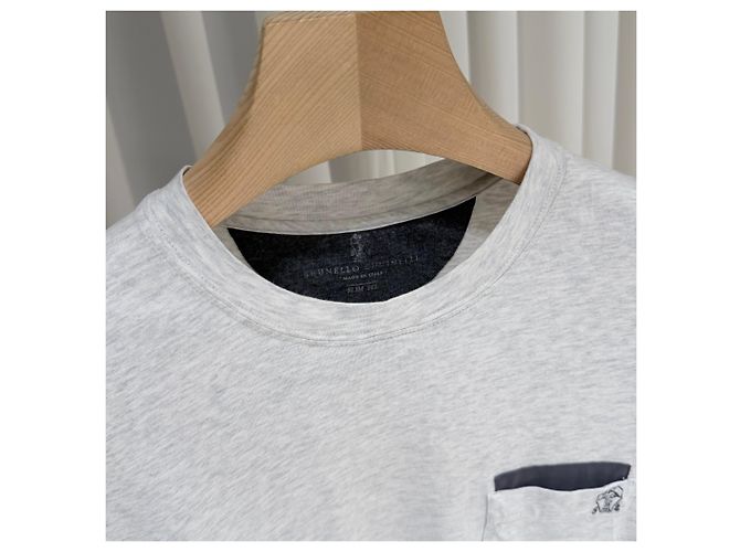 Brunello Cucinelli Baumwoll-T-Shirt mit Logo-Tasche, Rundhals, kurzärmelig, weiß - Ansicht 5