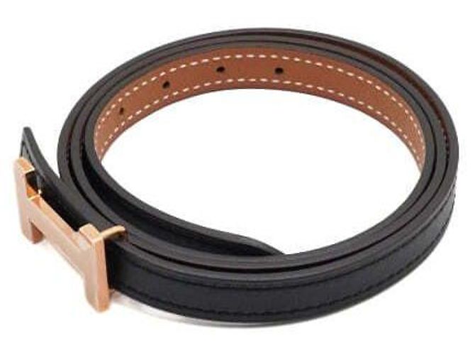 Hermès Cinturón reversible para mujer Swift Epaisse con hebilla oro rosa Castaño - vista 2