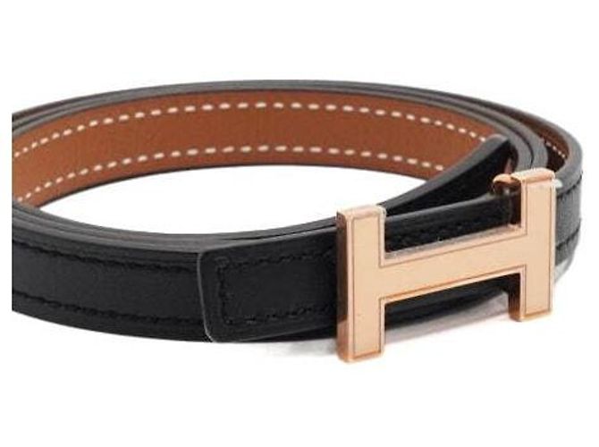 Hermès Cinturón reversible para mujer Swift Epaisse con hebilla oro rosa Castaño - vista 3