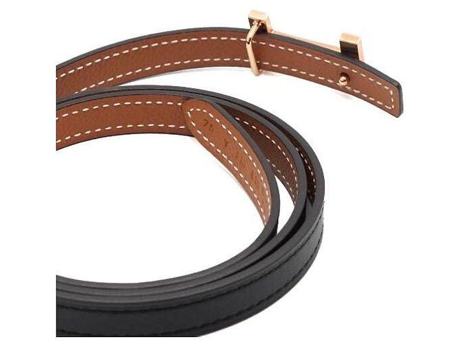 Hermès Cinturón reversible para mujer Swift Epaisse con hebilla oro rosa Castaño - vista 4