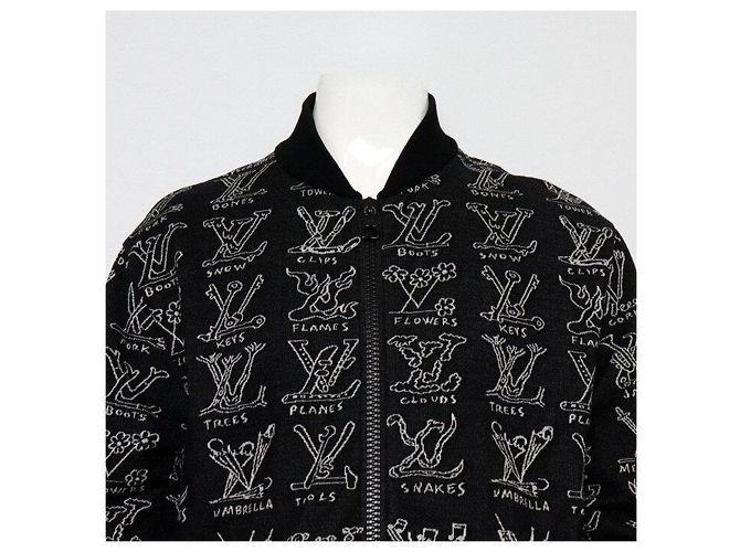 Louis Vuitton Giacca Bomber in cotone nera con logo cartoon da uomo Nero - vista 2