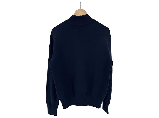 Moncler Cardigã acolchoado masculino em malha de algodão tricotada preto e azul marinho - vista 5