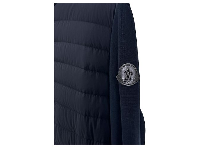 Moncler Cardigã acolchoado masculino em malha de algodão tricotada preto e azul marinho - vista 8