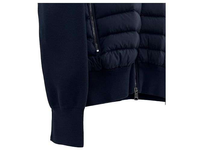 Moncler Cardigã acolchoado masculino em malha de algodão tricotada preto e azul marinho - vista 9