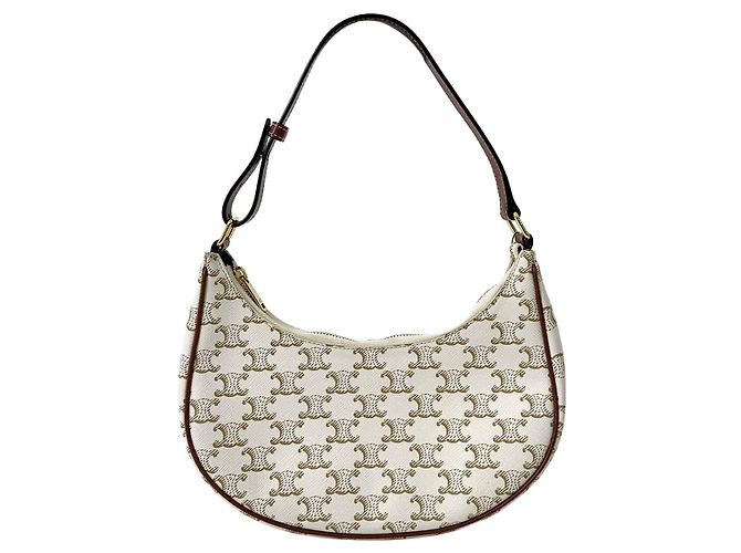 Céline Bolso Hobo Triomphe Triope Canvas Bolso de Hombro Medium White Castaño - vista 2