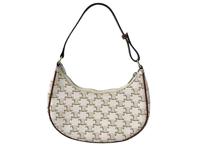 Céline Bolso Hobo Triomphe Triope Canvas Bolso de Hombro Medium White Castaño - vista 5