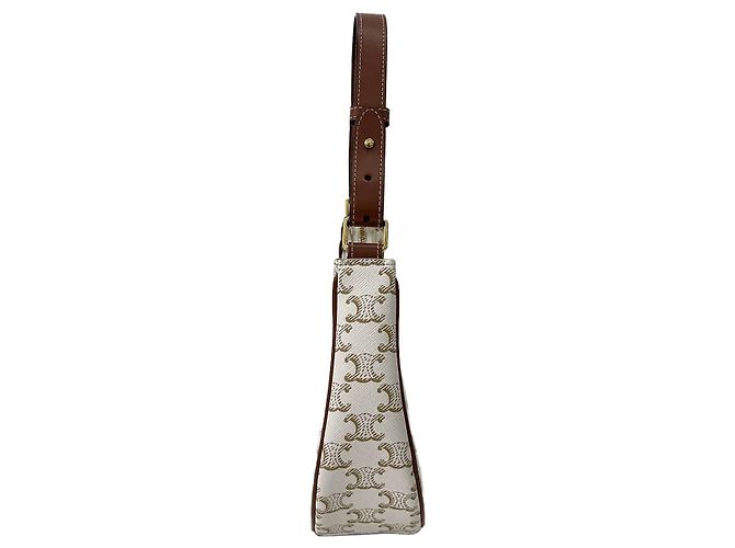 Céline Bolso Hobo Triomphe Triope Canvas Bolso de Hombro Medium White Castaño - vista 6