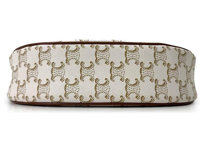 Céline Bolso Hobo Triomphe Triope Canvas Bolso de Hombro Medium White Castaño - vista 7
