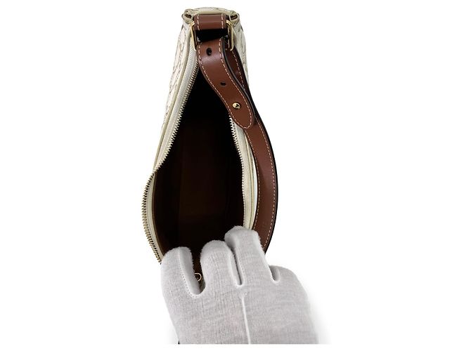 Céline Bolso Hobo Triomphe Triope Canvas Bolso de Hombro Medium White Castaño - vista 8