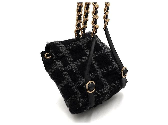 Chanel Black Wool Tweed Gold Metal Chain Duma Backpack - view 11