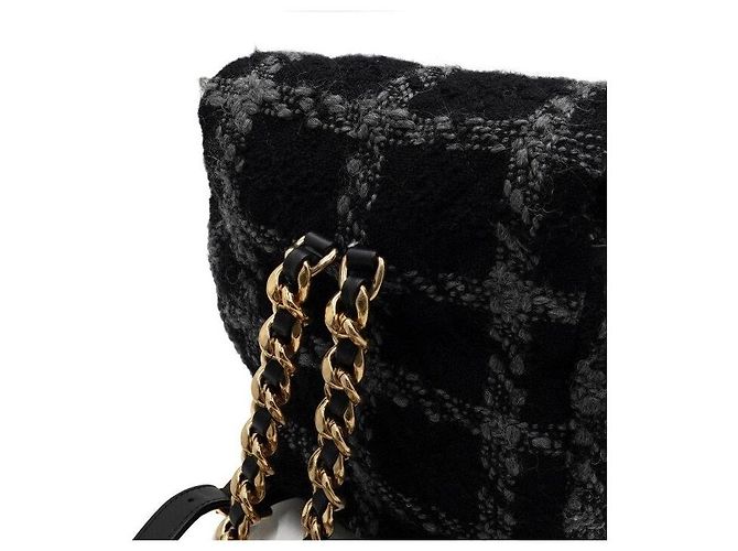 Chanel Black Wool Tweed Gold Metal Chain Duma Backpack - view 12