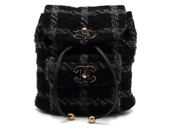 Chanel Black Wool Tweed Gold Metal Chain Duma Backpack - view 2