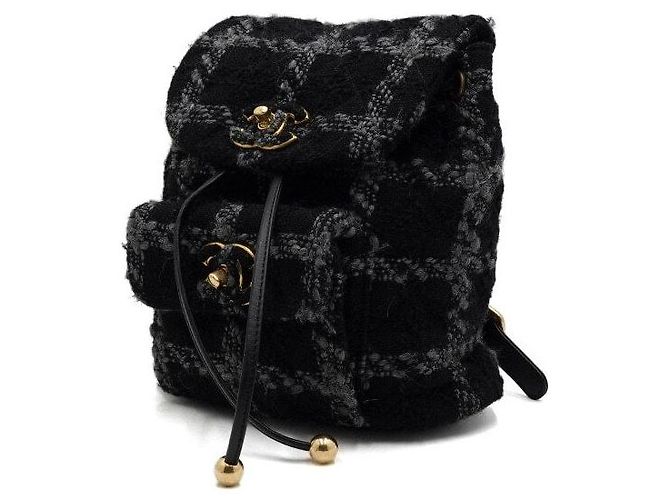 Chanel Black Wool Tweed Gold Metal Chain Duma Backpack - view 3