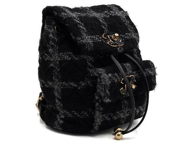 Chanel Black Wool Tweed Gold Metal Chain Duma Backpack - view 4