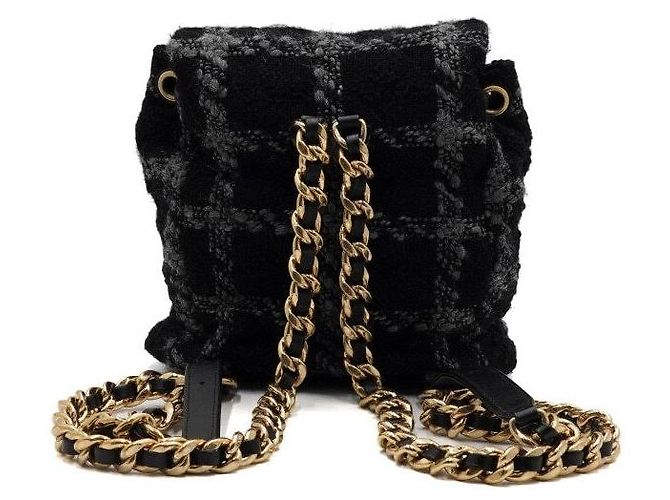 Chanel Black Wool Tweed Gold Metal Chain Duma Backpack - view 5