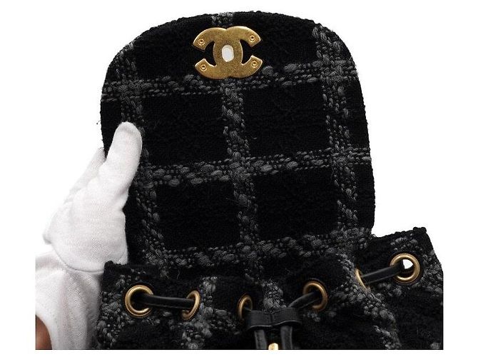 Chanel Black Wool Tweed Gold Metal Chain Duma Backpack - view 6