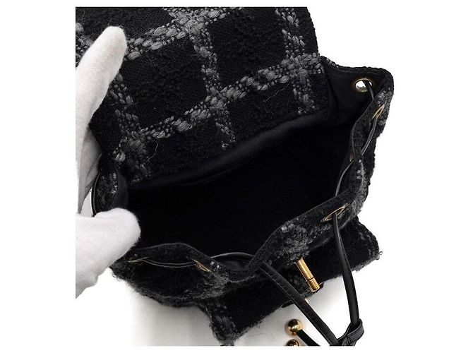 Chanel Black Wool Tweed Gold Metal Chain Duma Backpack - view 7
