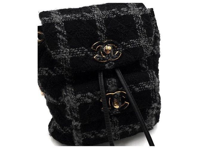 Chanel Black Wool Tweed Gold Metal Chain Duma Backpack - view 9