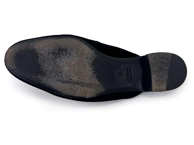 Hermès Mule Loafer Trocadero in velluto con logo dorato Nero - vista 11