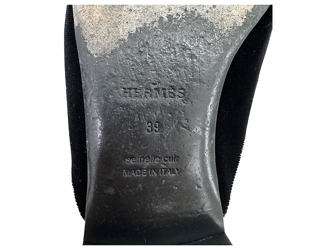 Hermès Mule Loafer Trocadero in velluto con logo dorato Nero - vista 14