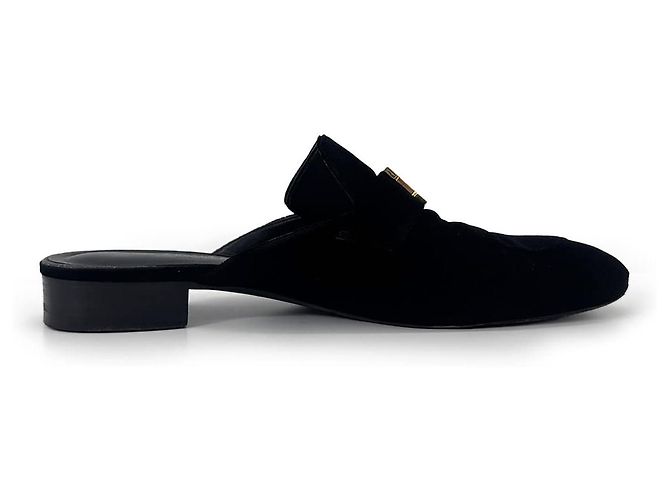 Hermès Mule Loafer Trocadero in velluto con logo dorato Nero - vista 5