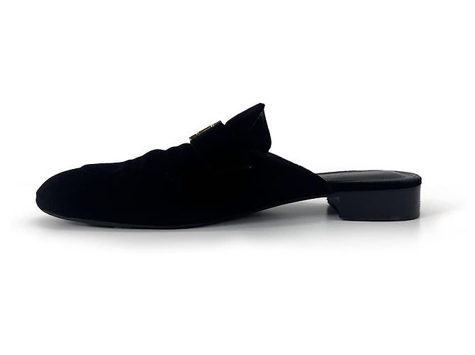 Hermès Mule Loafer Trocadero in velluto con logo dorato Nero - vista 6