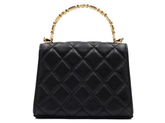 Chanel Borsa Tote in pelle d'agnello nera con manico superiore e logo CC dorato Nero - vista 4