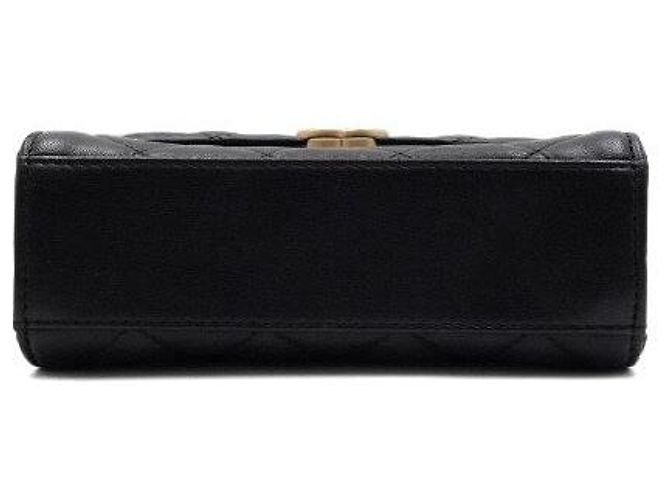 Chanel Borsa Tote in pelle d'agnello nera con manico superiore e logo CC dorato Nero - vista 7