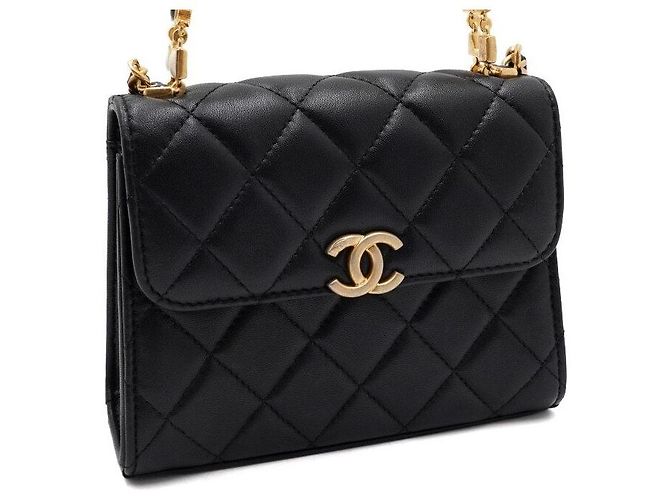Chanel Borsa Tote in pelle d'agnello nera con manico superiore e logo CC dorato Nero - vista 9