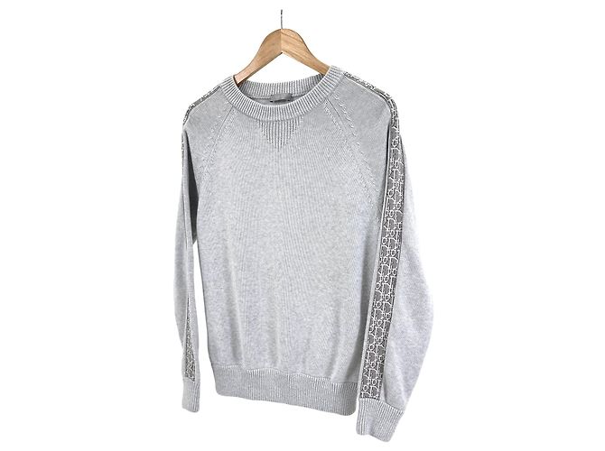Dior Men's Oblique Band Insert Jacquard Knit Sweater Light Grey Brown - view 2