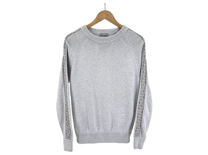 Dior Men's Oblique Band Insert Jacquard Knit Sweater Light Grey Brown - view 4