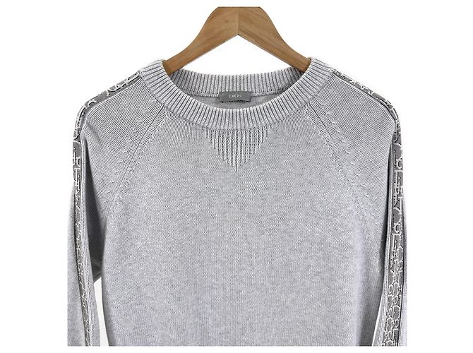Dior Men's Oblique Band Insert Jacquard Knit Sweater Light Grey Brown - view 6