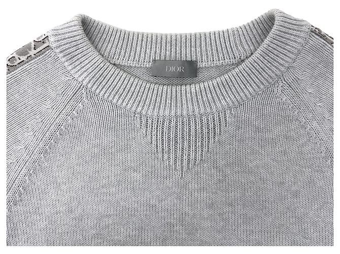 Dior Men's Oblique Band Insert Jacquard Knit Sweater Light Grey Brown - view 9
