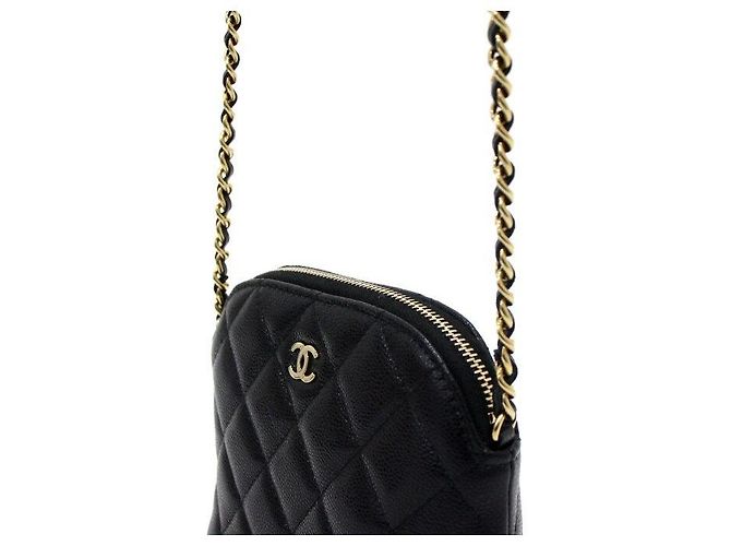 Chanel Borsa a tracolla Mini Half Moon Timeless Classic in Caviar nero con logo CC dorato - vista 10