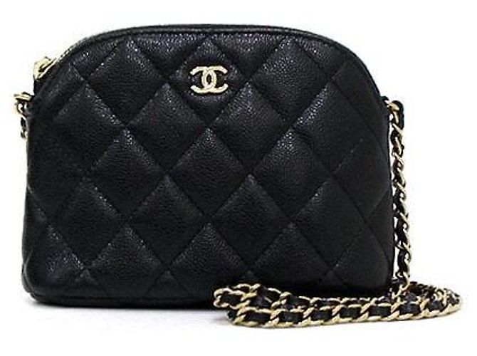 Chanel Borsa a tracolla Mini Half Moon Timeless Classic in Caviar nero con logo CC dorato - vista 2