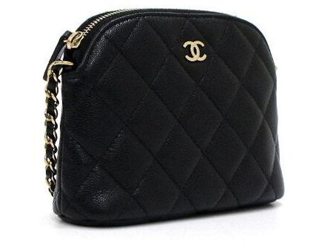 Chanel Borsa a tracolla Mini Half Moon Timeless Classic in Caviar nero con logo CC dorato - vista 4