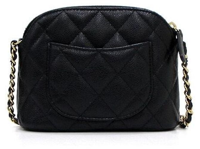 Chanel Borsa a tracolla Mini Half Moon Timeless Classic in Caviar nero con logo CC dorato - vista 5