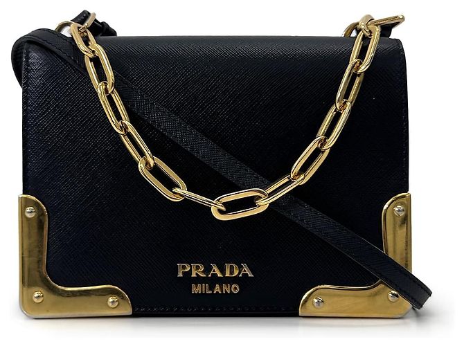 Prada Borsa Camera Crossbody Mini in Saffiano con Catena Nera Nero - vista 2