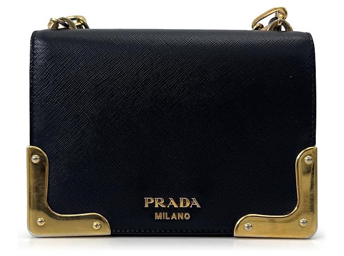 Prada Borsa Camera Crossbody Mini in Saffiano con Catena Nera Nero - vista 4