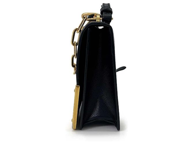 Prada Borsa Camera Crossbody Mini in Saffiano con Catena Nera Nero - vista 5