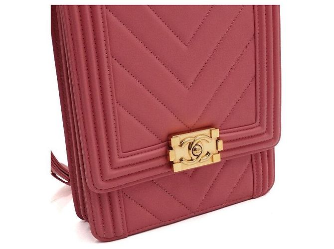 Le Boy Chanel Bolsa de ombro retangular Boy North South em couro rosa com corrente e chevron - Ansicht 10