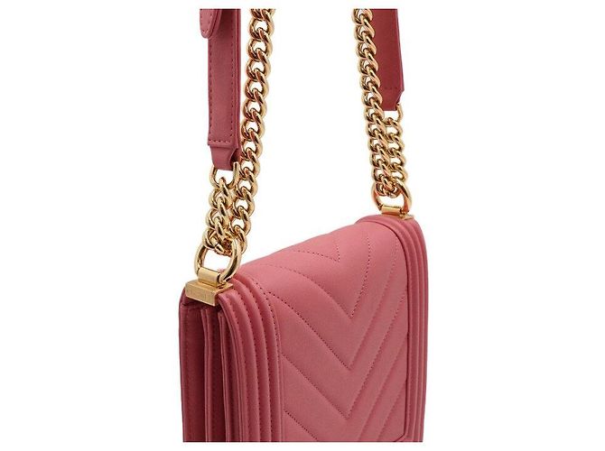 Le Boy Chanel Bolsa de ombro retangular Boy North South em couro rosa com corrente e chevron - Ansicht 11