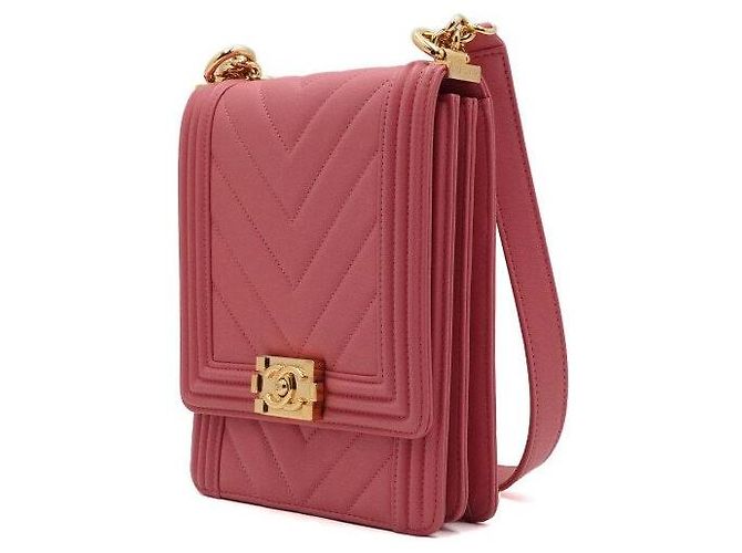 Le Boy Chanel Bolsa de ombro retangular Boy North South em couro rosa com corrente e chevron - Ansicht 3