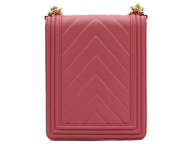 Le Boy Chanel Bolsa de ombro retangular Boy North South em couro rosa com corrente e chevron - Ansicht 5