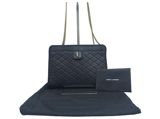 Saint Laurent Bolsa de Ombro Vitoir Baby em Pele de Cordeiro Acolchoada com Corrente Dourada Preta Preto - vista 10