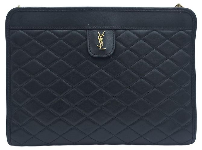 Saint Laurent Bolsa de Ombro Vitoir Baby em Pele de Cordeiro Acolchoada com Corrente Dourada Preta Preto - vista 2