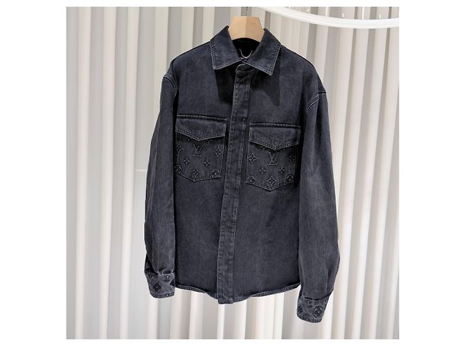 Louis Vuitton Giacca-camicia da lavoro in denim monogram nero - vista 2