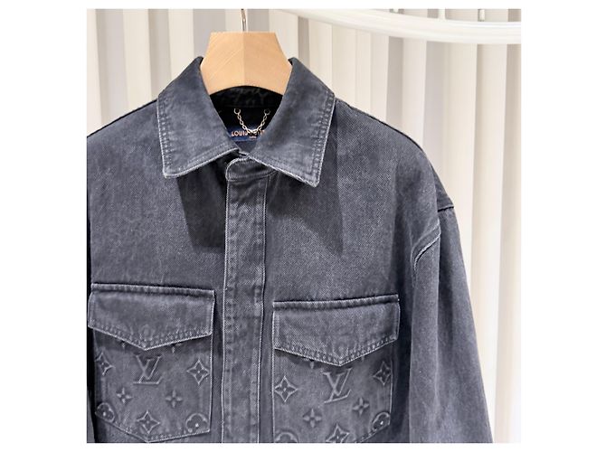 Louis Vuitton Giacca-camicia da lavoro in denim monogram nero - vista 4
