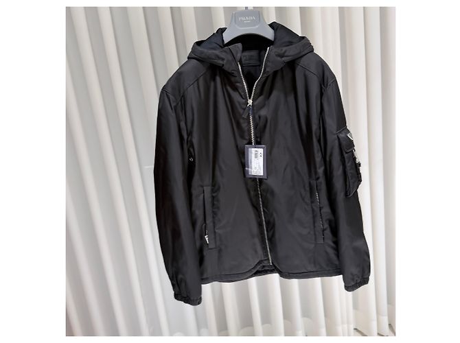 Prada Triangle Logo Nylon Bomber Jacket Black - view 3