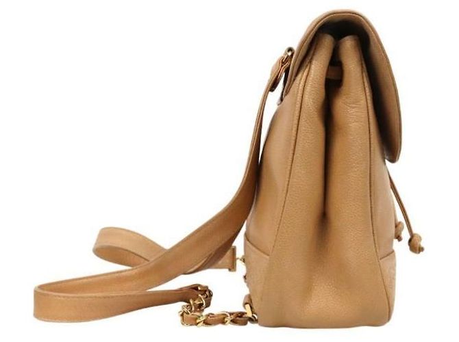 Chanel Triple CC Rucksack in beigem Kaviar-Leder Braun - Ansicht 2